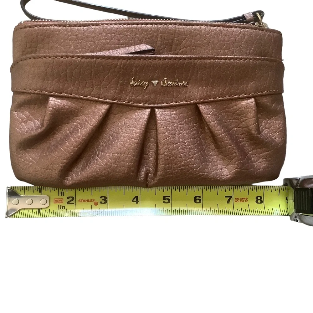 Juicy couture mini purse bag clutch wristlet gold pvc faux leather embosssed
